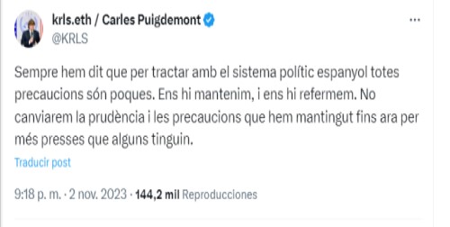 Declaraciones de Puigdemont en Twitter